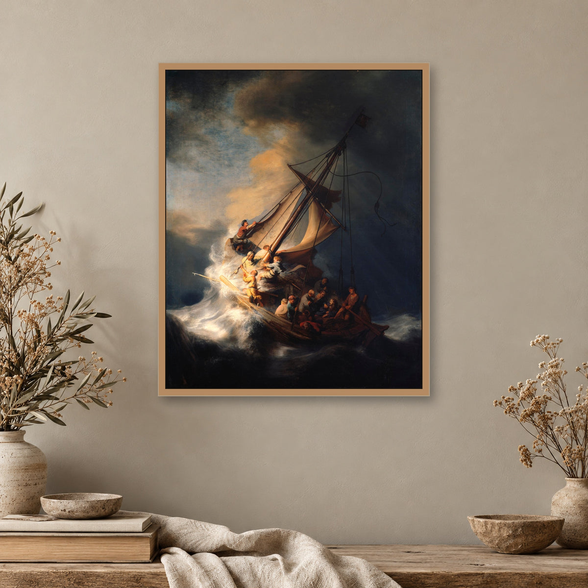 The Storm on the Sea of Galilee by Rembrandt — framed room mockup