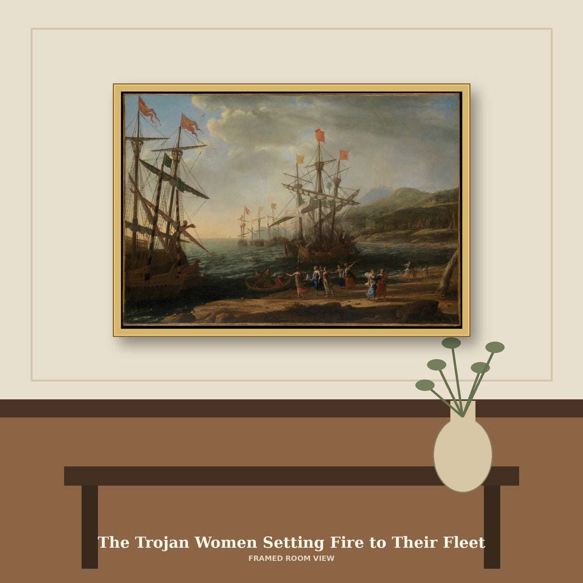 The Trojan Women Setting Fire to Their Fleet by Claude Lorrain (Claude Gellée), room mockup