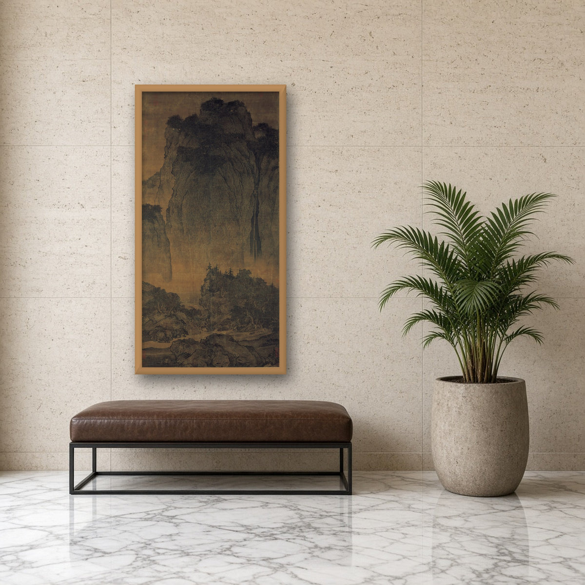 Travelers Among Mountains and Streams by Fan Kuan — framed art preview