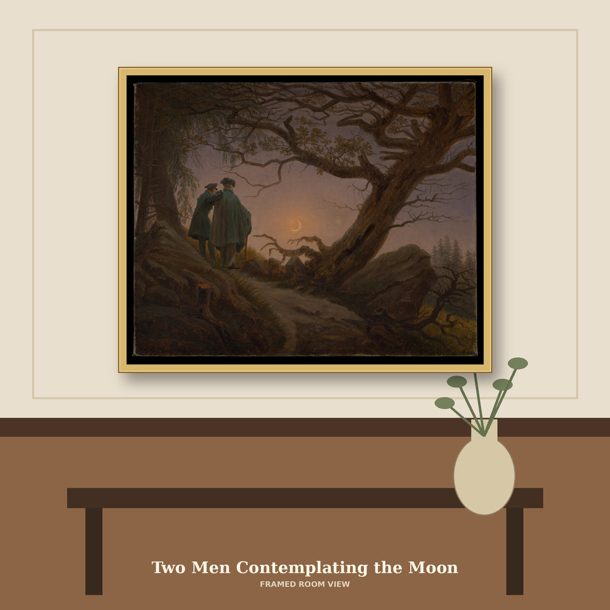 Two Men Contemplating the Moon by Caspar David Friedrich, room mockup
