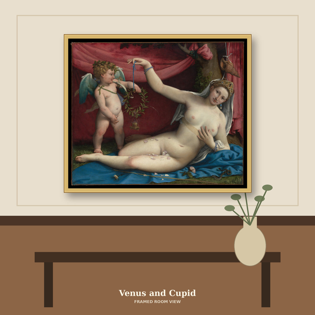 Venus and Cupid by Lorenzo Lotto, room mockup