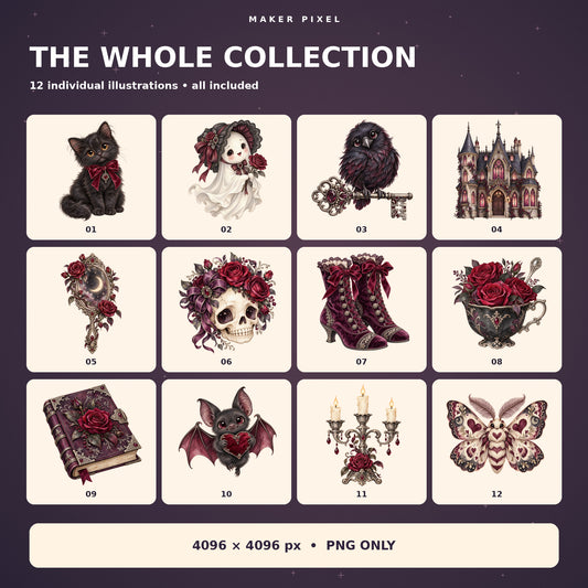 Whimsical Gothic – all 12 included designs