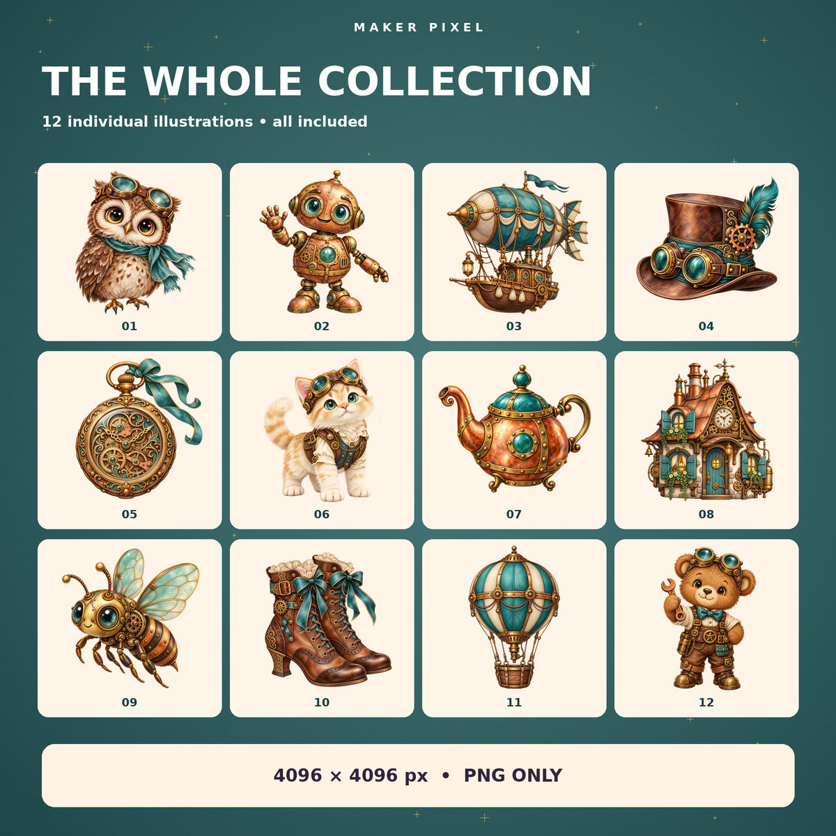 Whimsical Steampunk – all 12 included designs