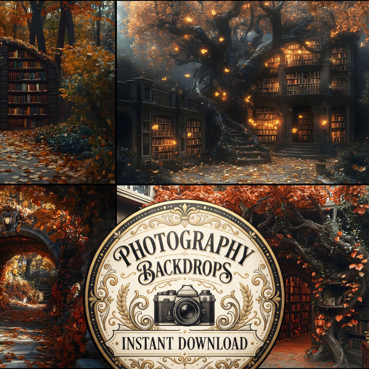 Whisper Library Forest digital photography backdrops, preview of the downloadable set