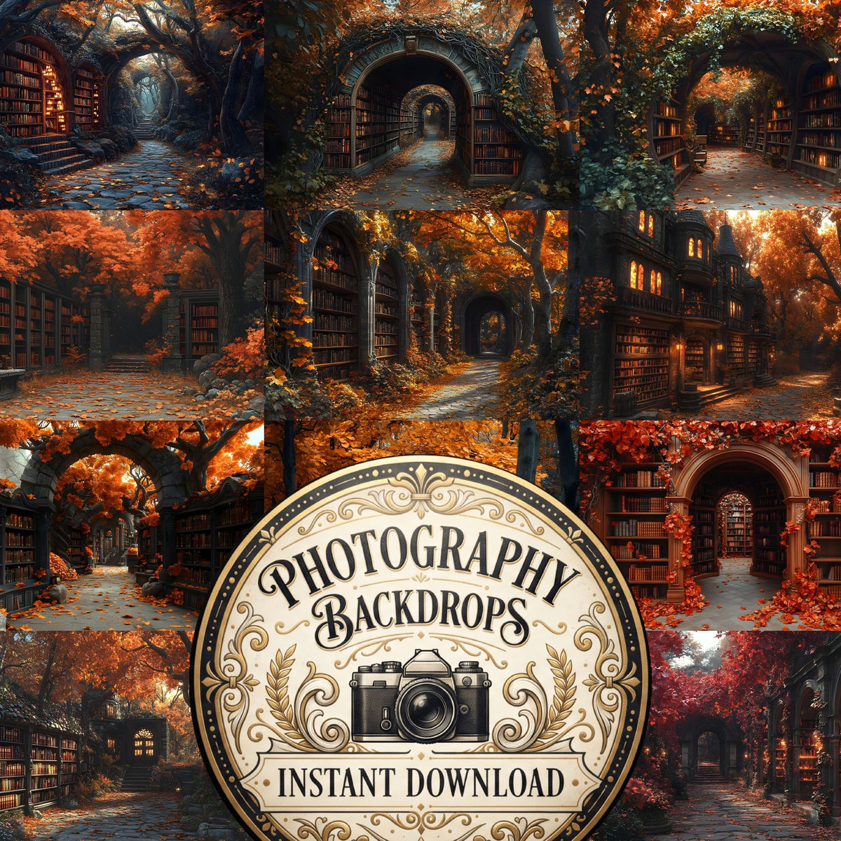 Whisper Library Forest digital photography backdrops, preview of the downloadable set