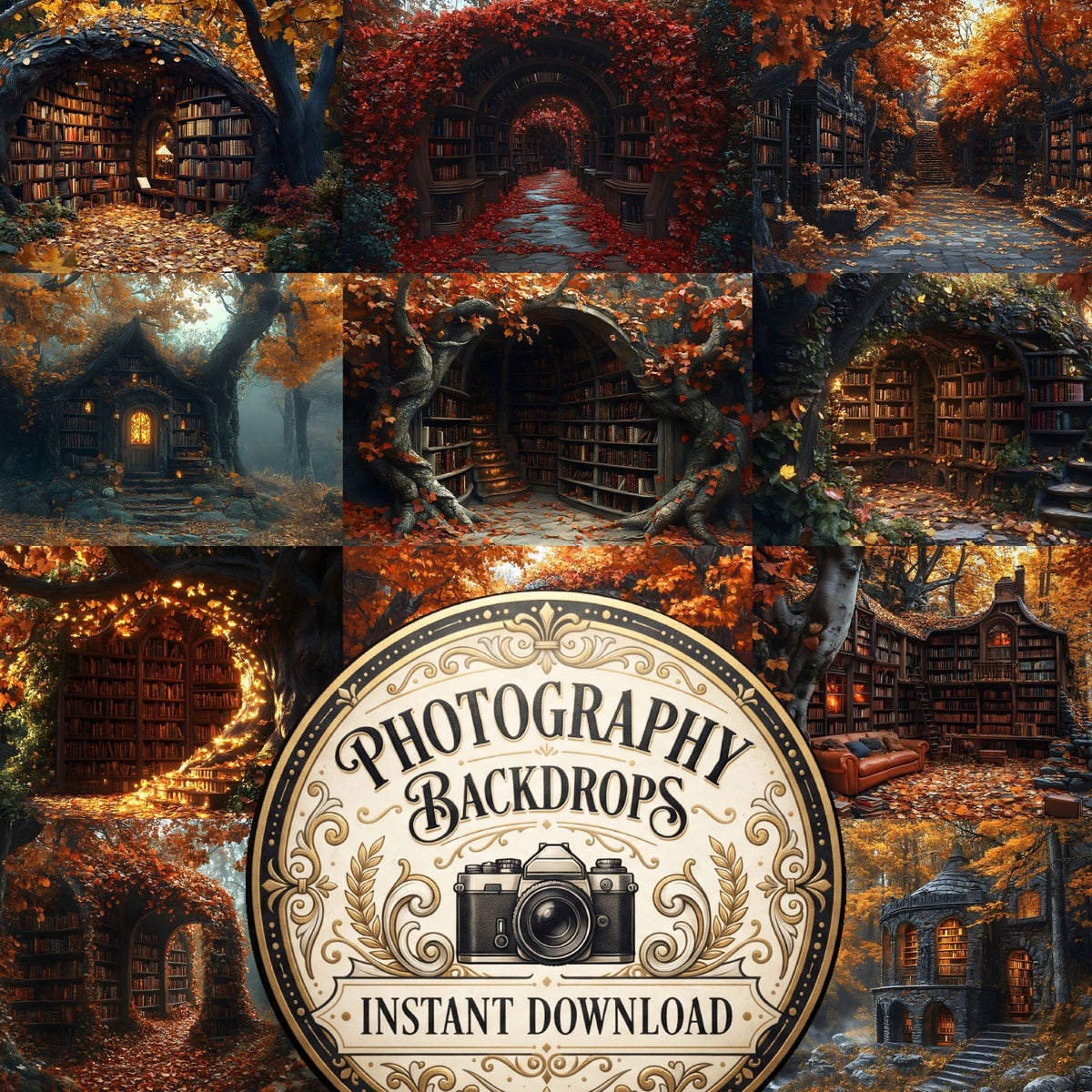 Whisper Library Forest digital photography backdrops, preview of the downloadable set