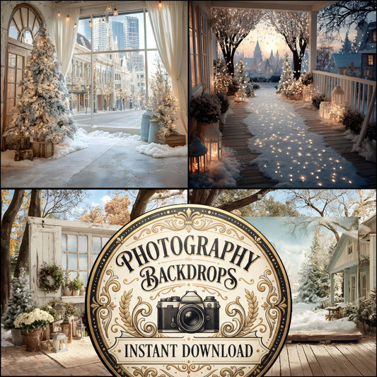 White Gold Snowy Christmaoutdoor Prof Backdrop Images
