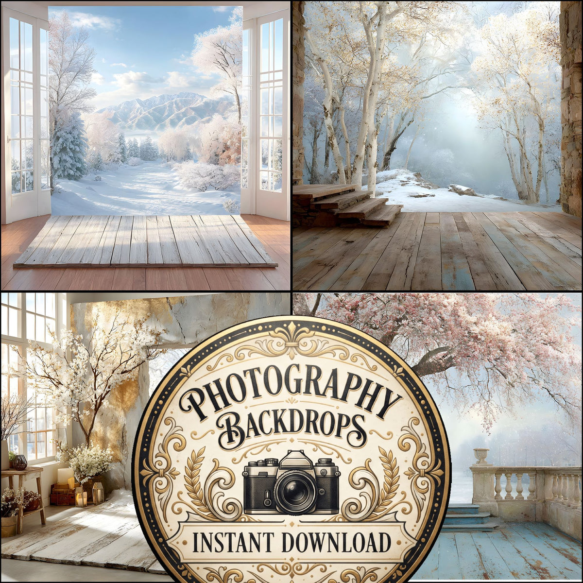 White Gold Snowy Christmaoutdoor Backdrop Images