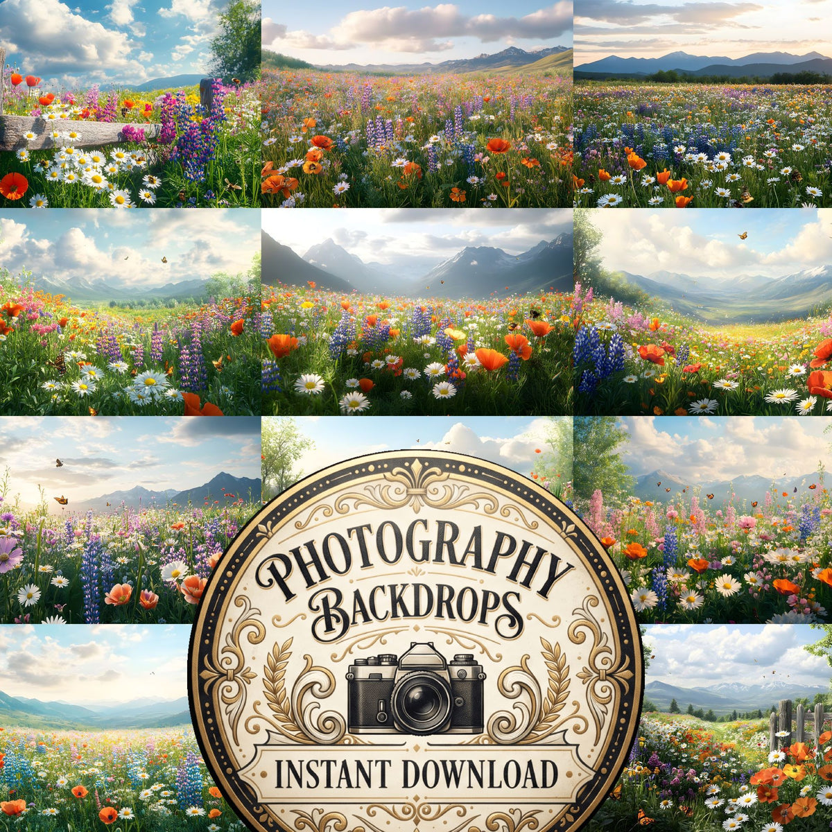 Wildflower Haven Botanical floral digital photography backdrops, preview of the downloadable set
