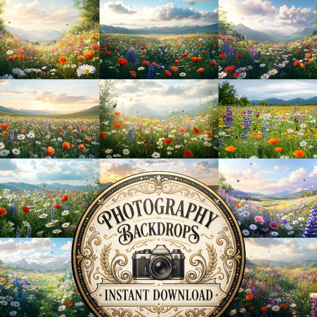 Wildflower Haven Botanical floral digital photography backdrops, preview of the downloadable set