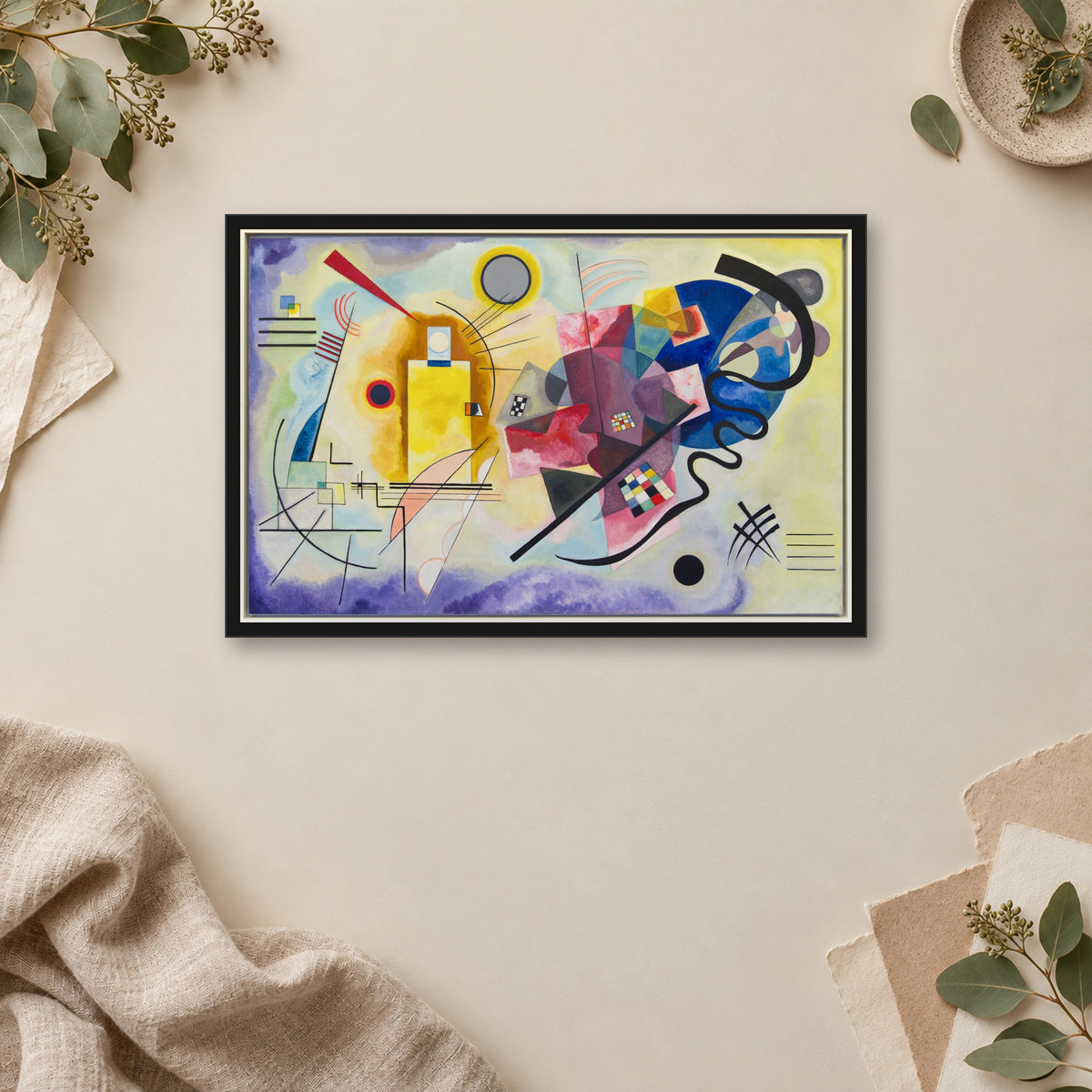 Yellow-Red-Blue by Wassily Kandinsky — framed room mockup