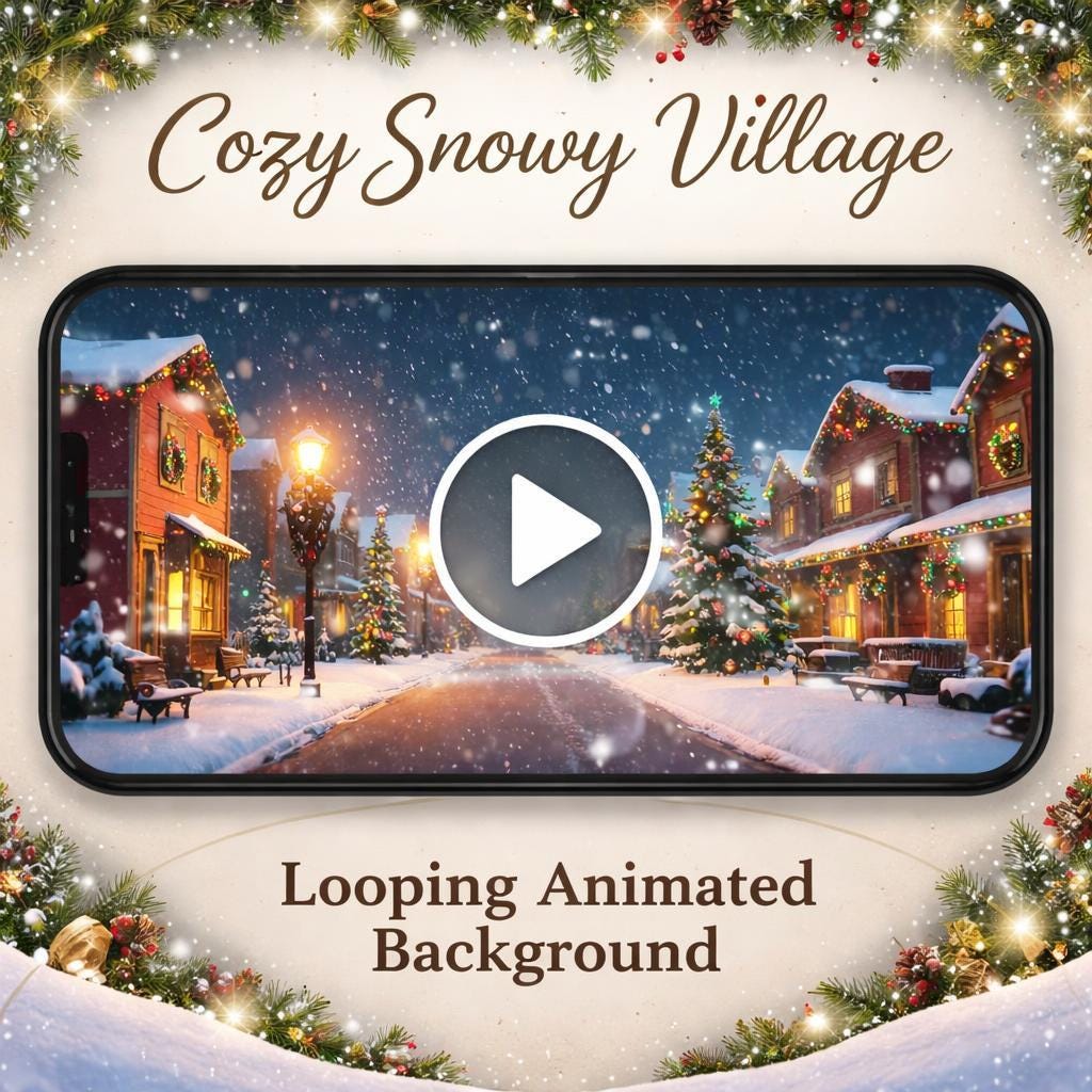 Christmas loop video | Snowy village background seamless animation | Animated backdrop OBS background snow scene