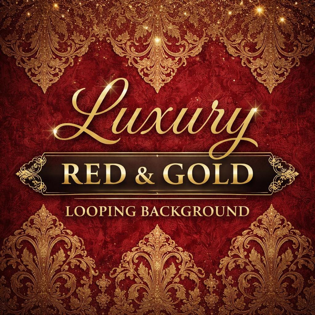 Vintage Red Gold Damask Animated Background | Seamless Loop Video | Abstract Video Background for Projects