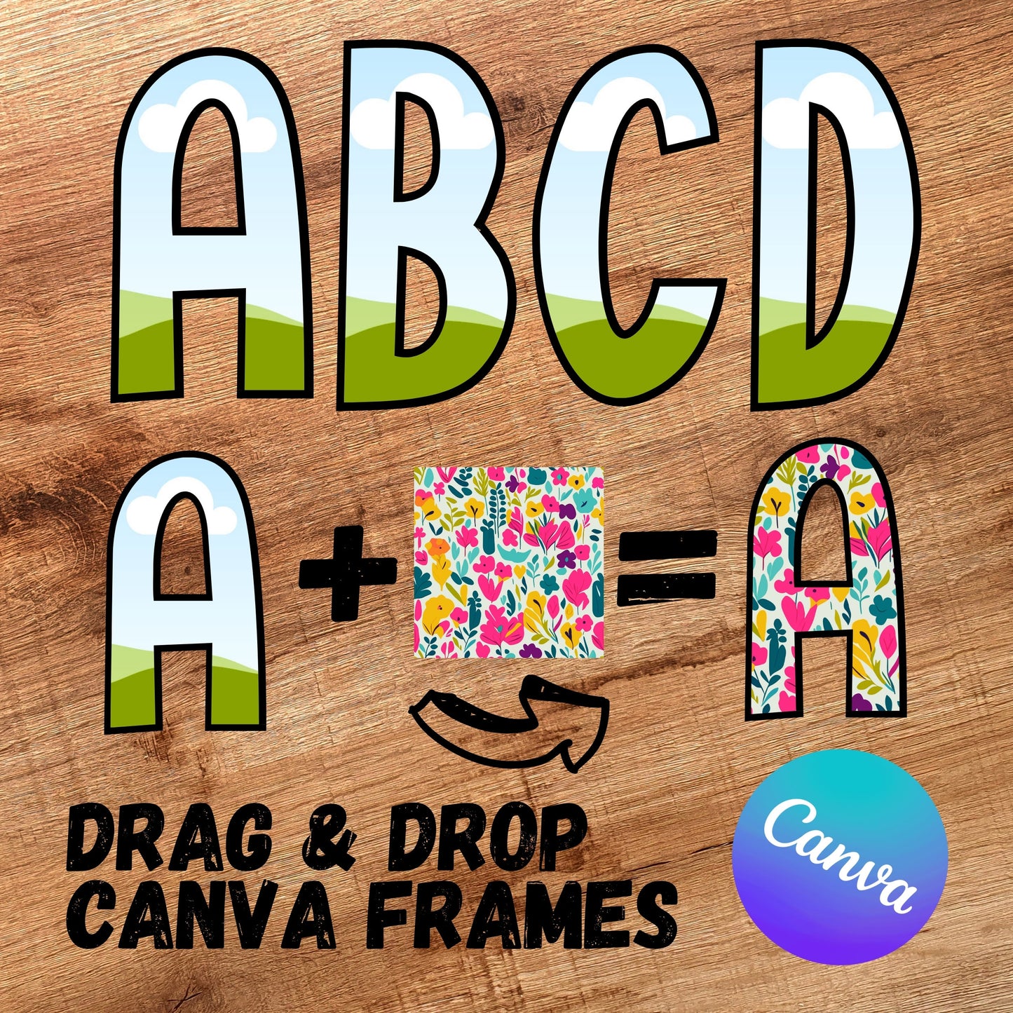 Fill your own Doodle Letters - CANVA Drag and Drop Frames - Fillable Alphabet Font Letters PNG Canva Frame Alphaset Doodle Templates