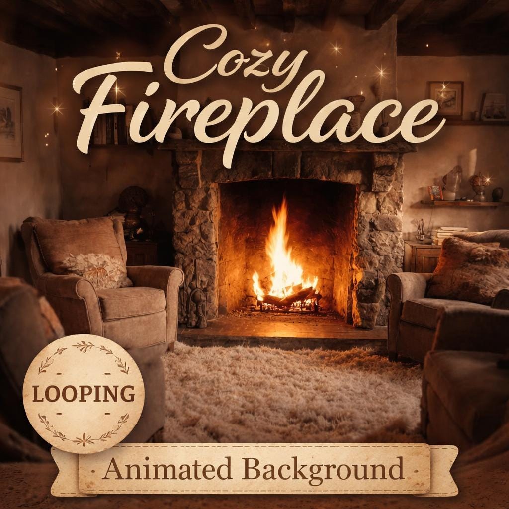 Cozy Cabin Fireplace Background | Lo-fi Animated Loop Video | Relaxing Ambience for Study, Reading, Sleep