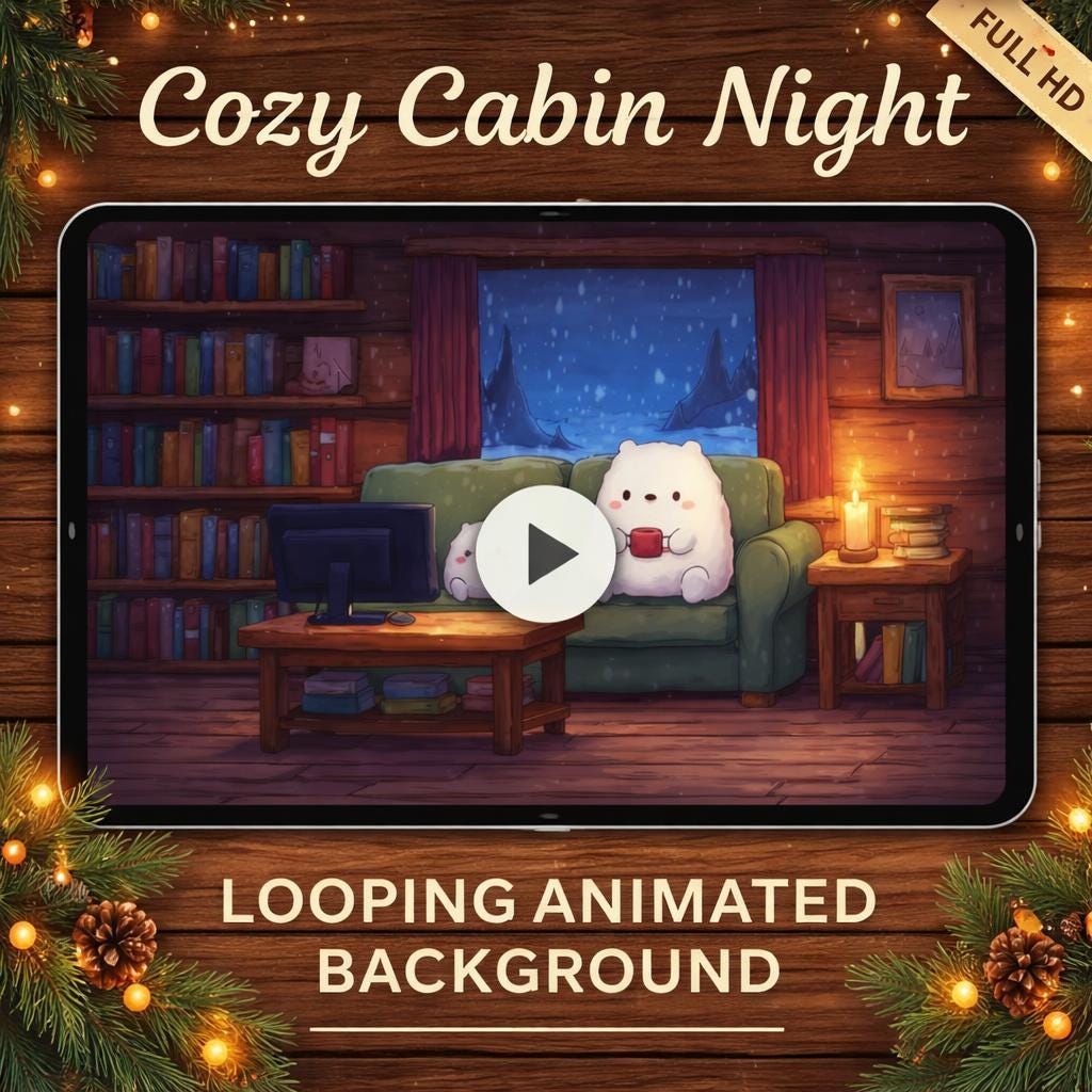 Cozy Winter Cabin Loop Animation | Lofi snow background, kawaii ambience | Animated video for streams, study, decor