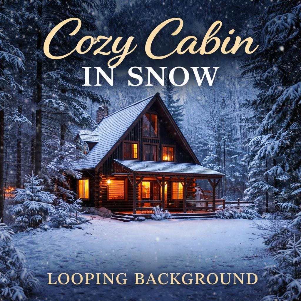 Winter background loop | Cozy cabin snow ambience animated backdrop | Lofi cozy video for Christmas scenes and streams