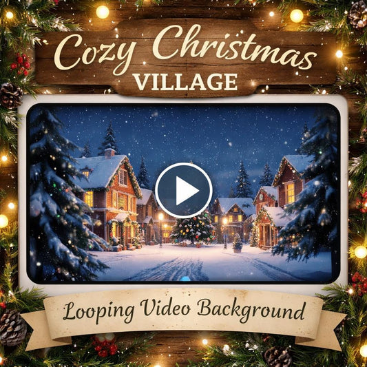 Christmas background loop | Cozy winter village snow video | Animated motion background for ambience and holiday scenes