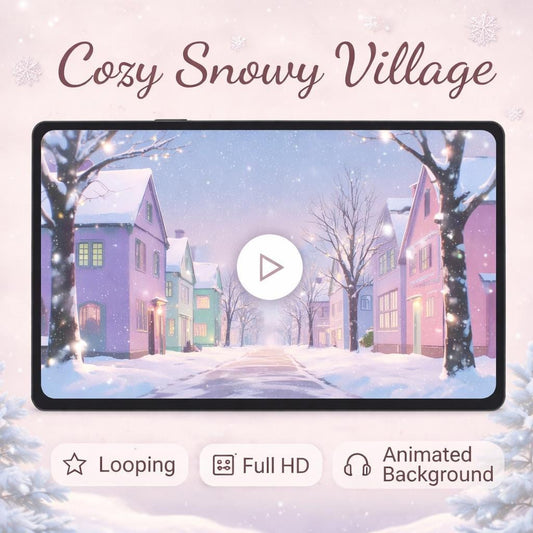 Cozy Winter Snowy Town Loop | Animated background, lofi ambience, snow video, winter scene | Streaming, screensaver, decor