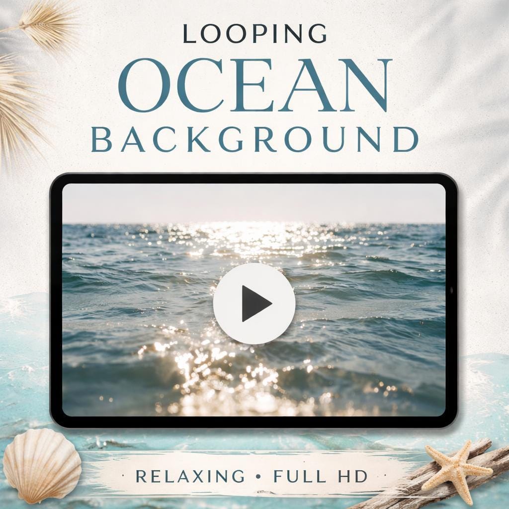 Ocean Waves Loop Video | Sparkling Sunlight Sea Background, Calming Waves Animation | Seamless Animated Background