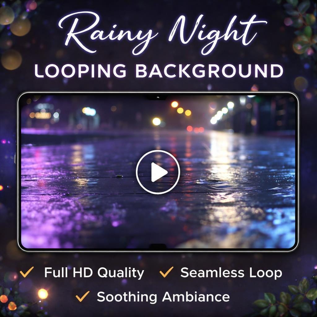 City Rain Street Reflection Loop | Neon city background, cozy ambience rain loop | Seamless animated loop video