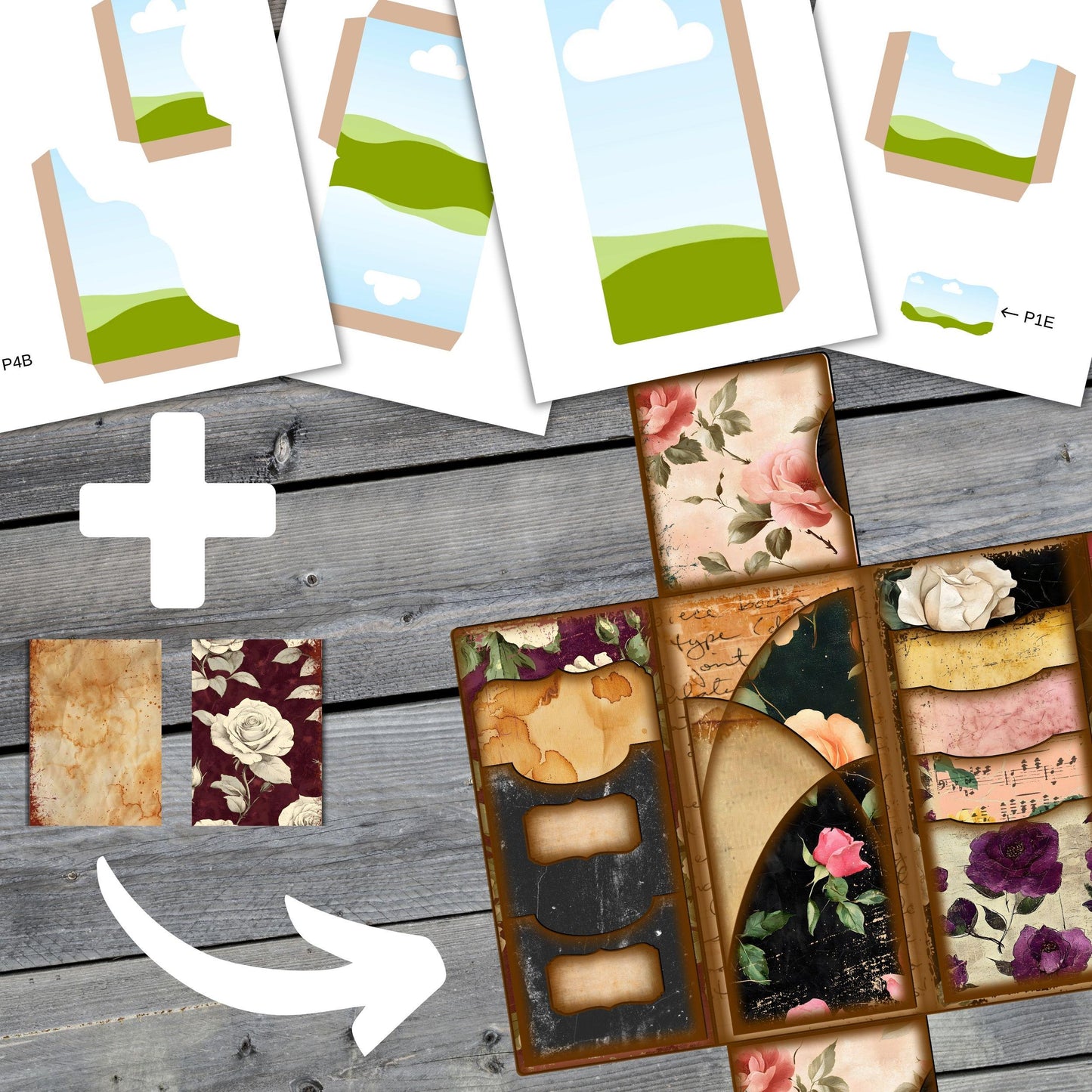 Canva Junk Journal Template - Folio Kit Canva Template - Custom Junk Journal Folio Kit - Digital Folding Folio Folder Kit, Commercial Use
