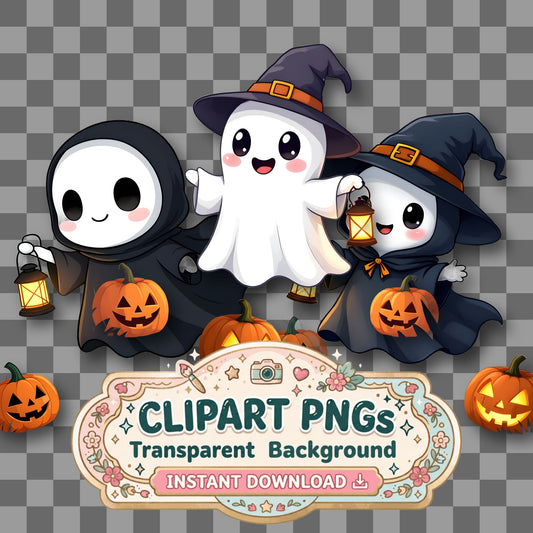 Adorable Chibi Ghost Floating Clipart Pngs