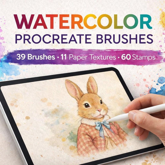 Procreate Watercolor Brushes, Textures, Stamps Bundle (iPad)