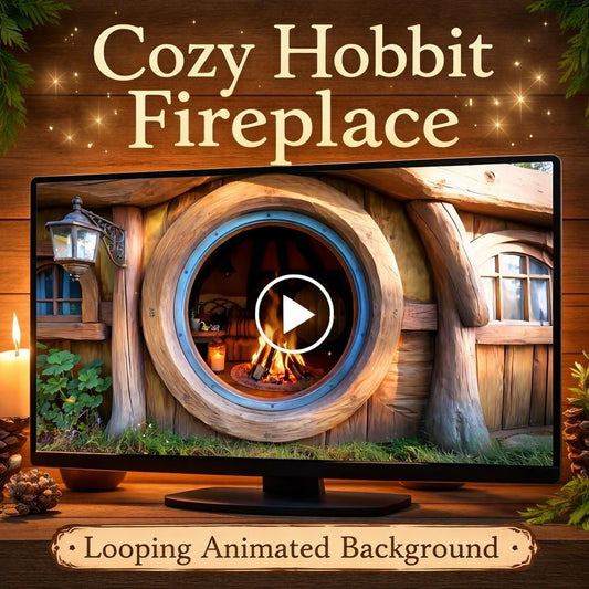 Hobbit fireplace loop background | Cozy animated house video | Fantasy ambience for lofi study and relaxation
