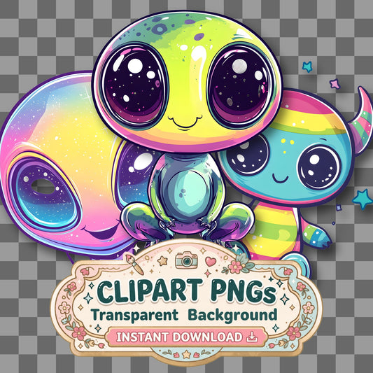Alien Kawaii Style Clipart Pngs