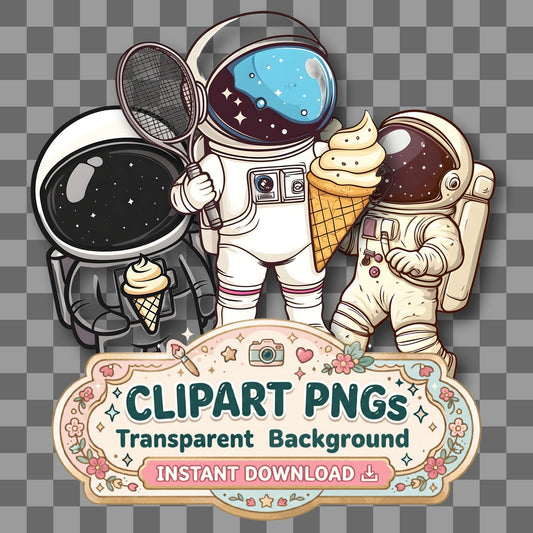 Astronaut Racquete Kawaii Style Clipart Pngs