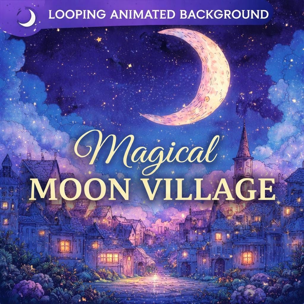 Crescent Moon Night Sky looping animated video background, still frame 2