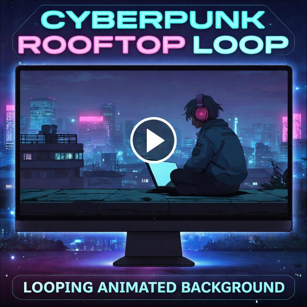 Cyberpunk background | Neon city rain loop video | Cozy lo-fi laptop animated background for study and work
