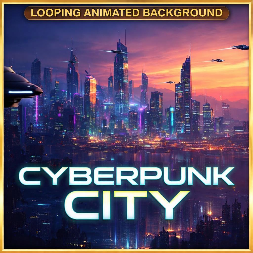 Cyberpunk City Background | Futuristic neon skyline with flying cars, rainy atmosphere | Animated loop video for streams & VJ