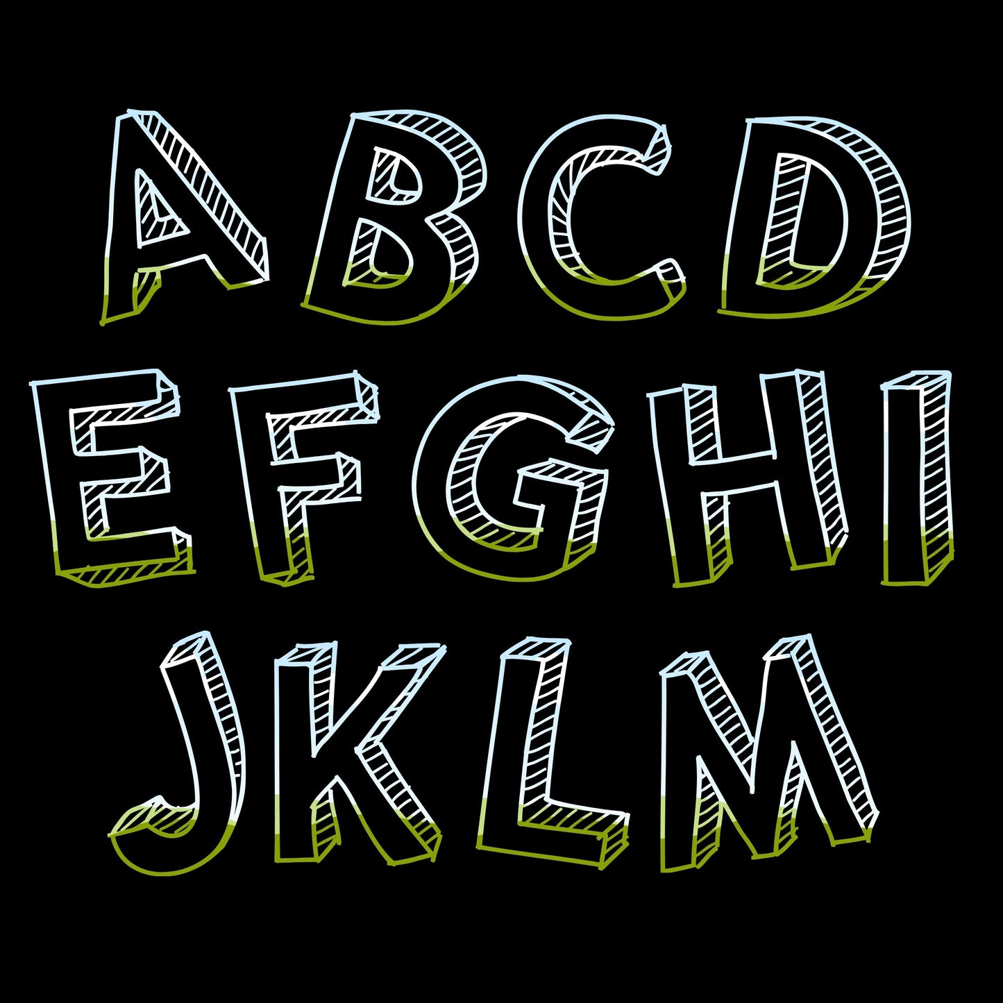 CANVA Doodle Letters - Drag and Drop Frames - Groovy Retro Doodle Fillable Alphabet Font Letters PNG Canva Frame Alphaset Doodle Templates