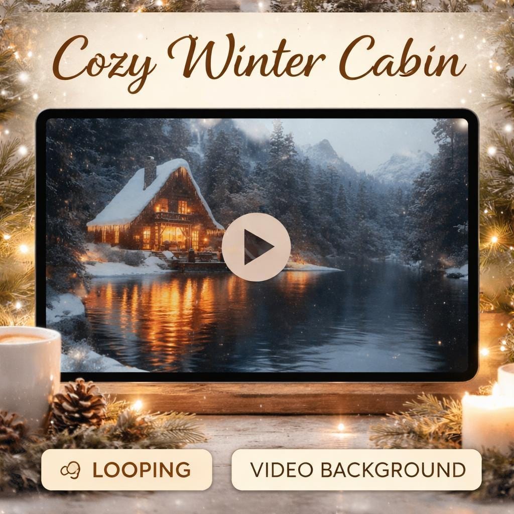 Cozy Winter Cabin Background | Snowfall Loop Animated Screen | Lofi Cozy Ambience | Winter Video for Relaxing & Streaming