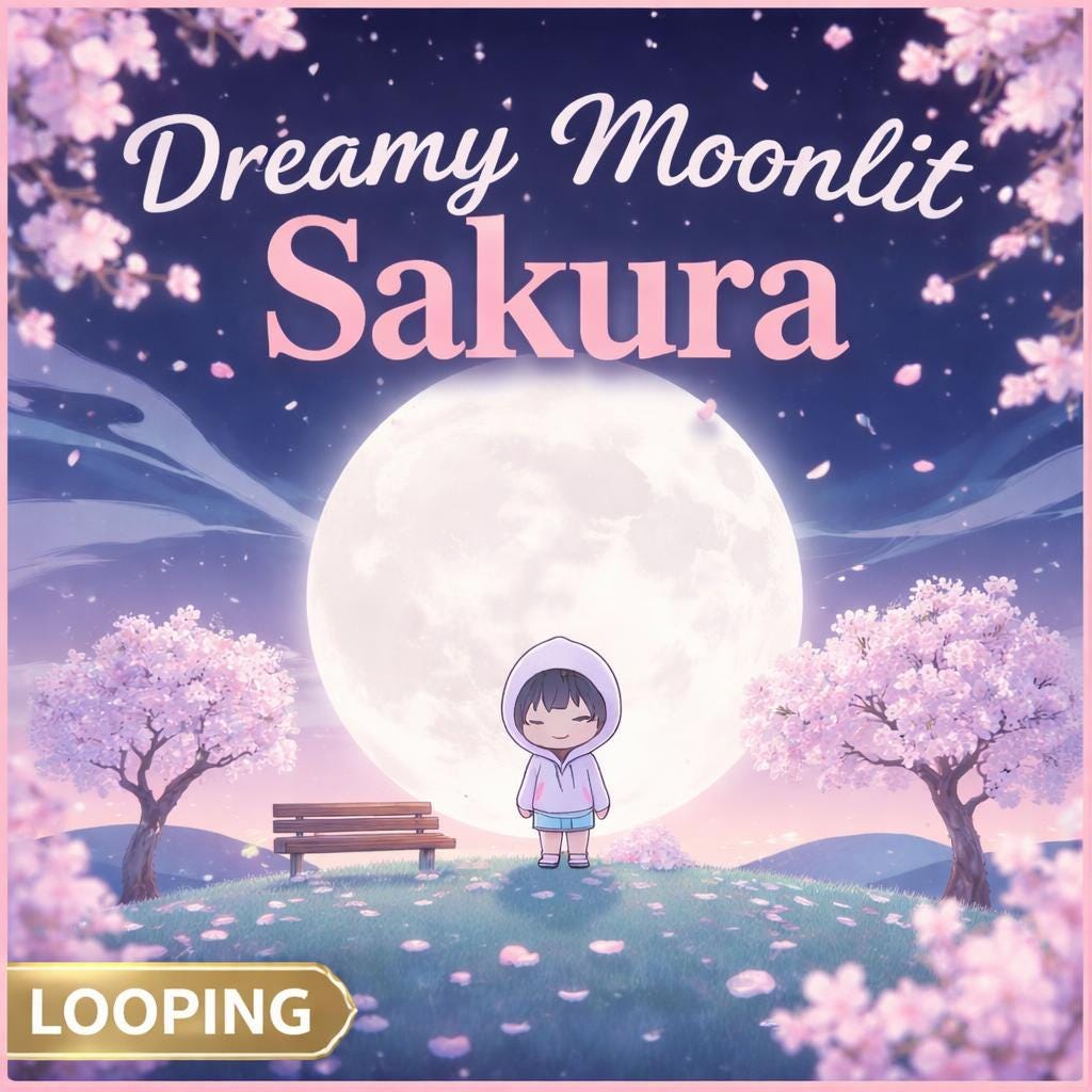 Anime sakura moon loop | Aesthetic night sky background, cozy ambience, space video | Animated wallpaper, streaming, VTuber backd