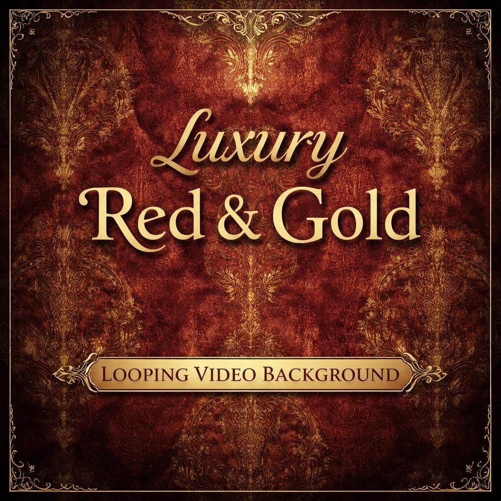 Vintage Red Gold Damask Loop | Seamless Abstract Motion Background | Animated Virtual Background Video