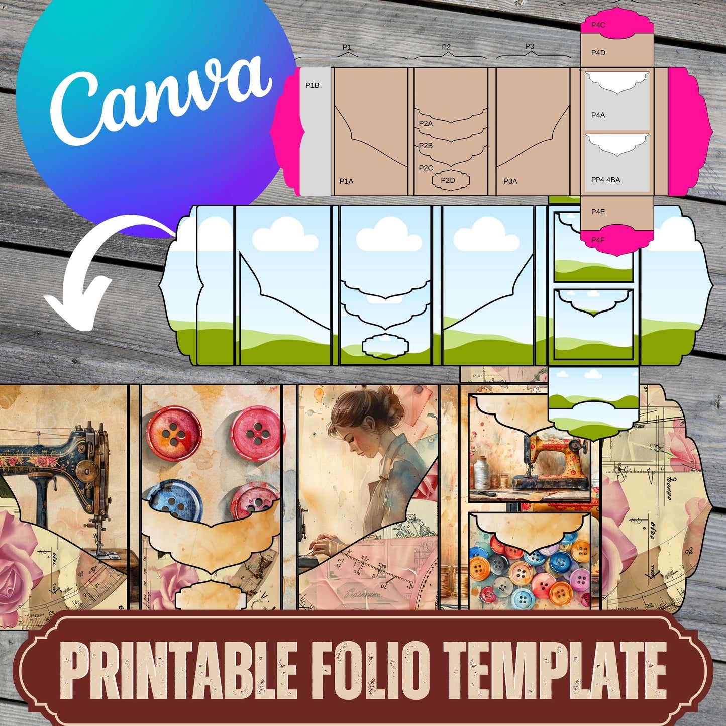 Canva Junk Journal Template - Folio Kit Canva Template - Custom Junk Journal Folio Kit - Digital Folding Folio Folder Kit, Commercial Use