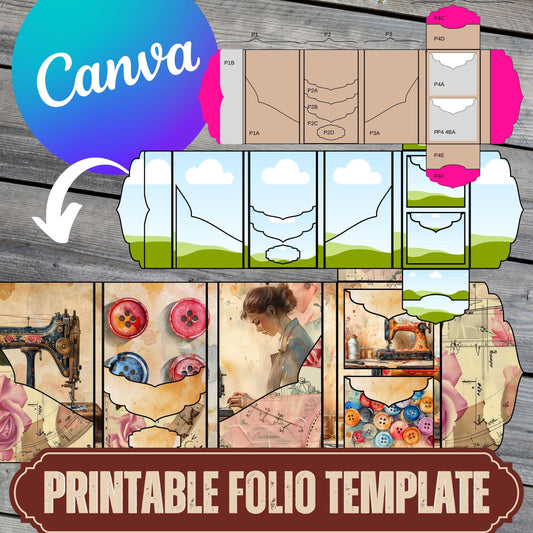 Canva Junk Journal Template - Folio Kit Canva Template - Custom Junk Journal Folio Kit - Digital Folding Folio Folder Kit, Commercial Use