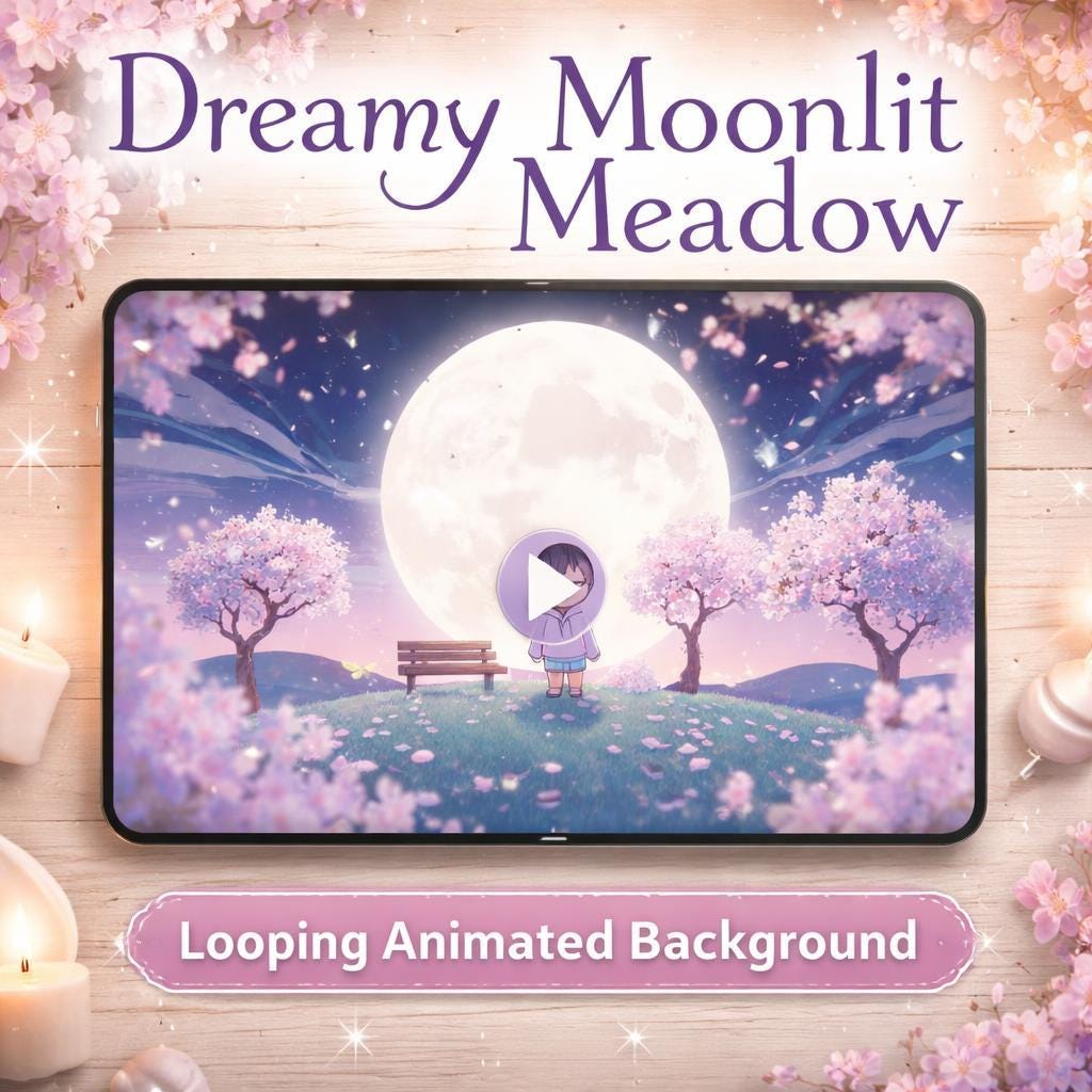 Anime sakura moon loop | Aesthetic night sky background, cozy ambience, space video | Animated wallpaper, streaming, VTuber backd