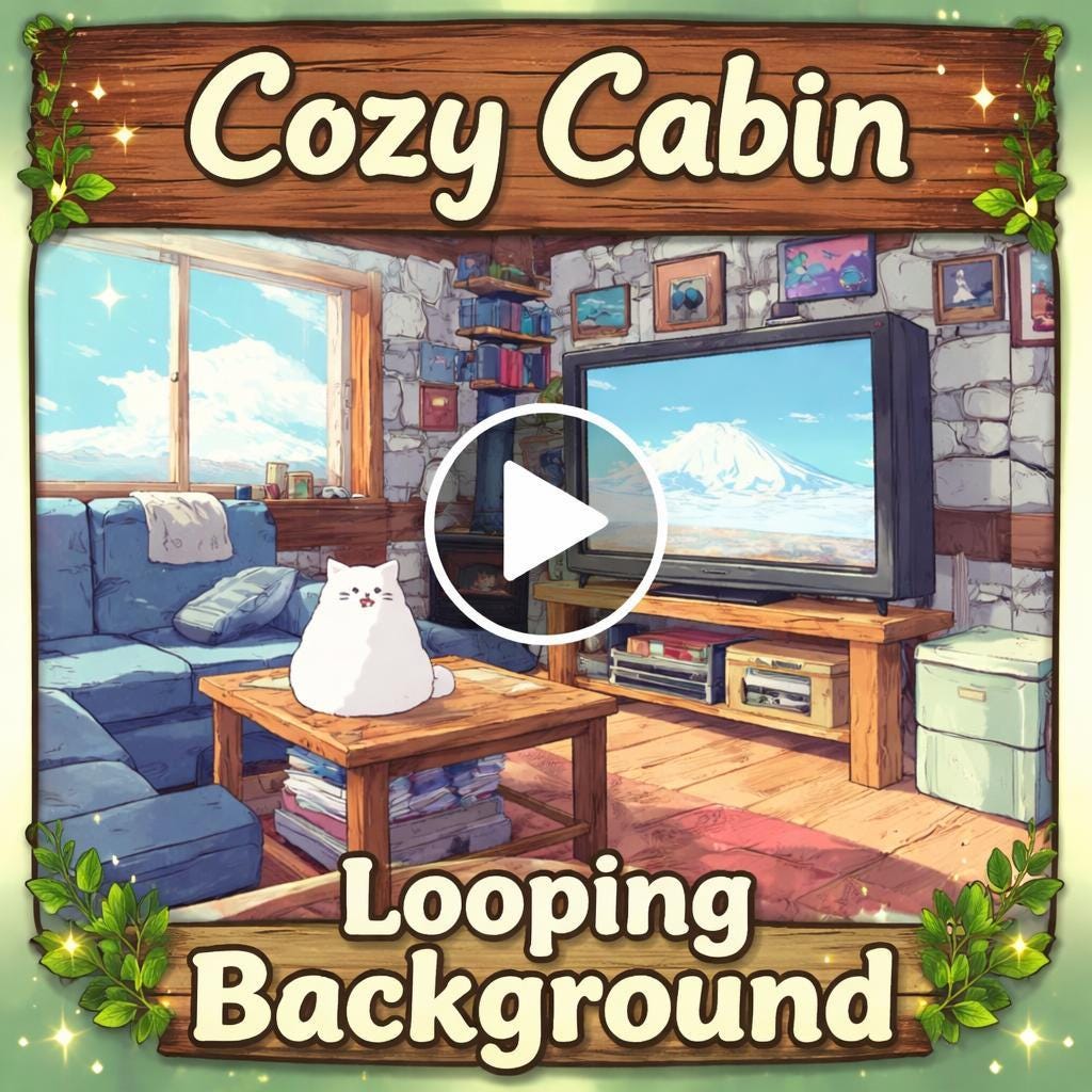 Cozy cabin cat loop animation | Cute kawaii lofi background video | Relaxing cozy ambience for streaming, study, and decor