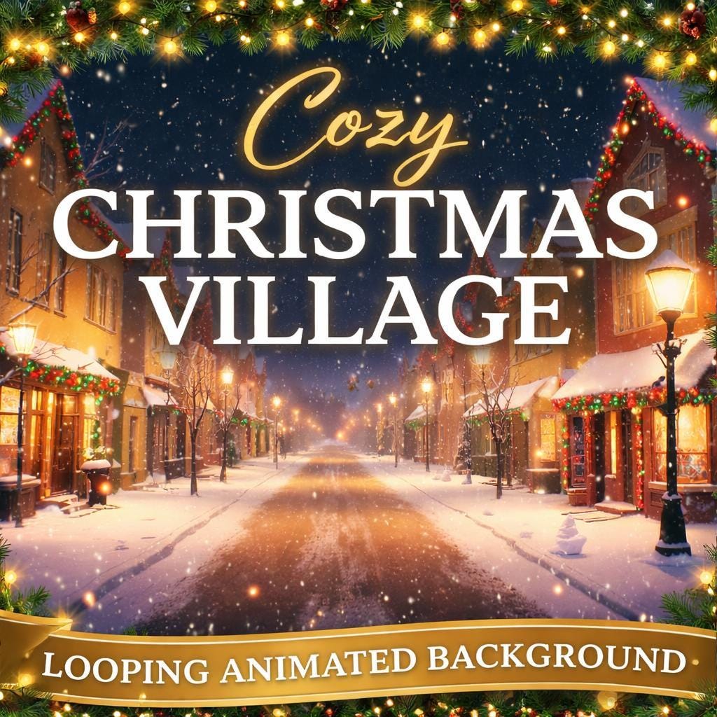 Christmas background animated loop | Snowy main street video | Seamless holiday video background for winter scenes