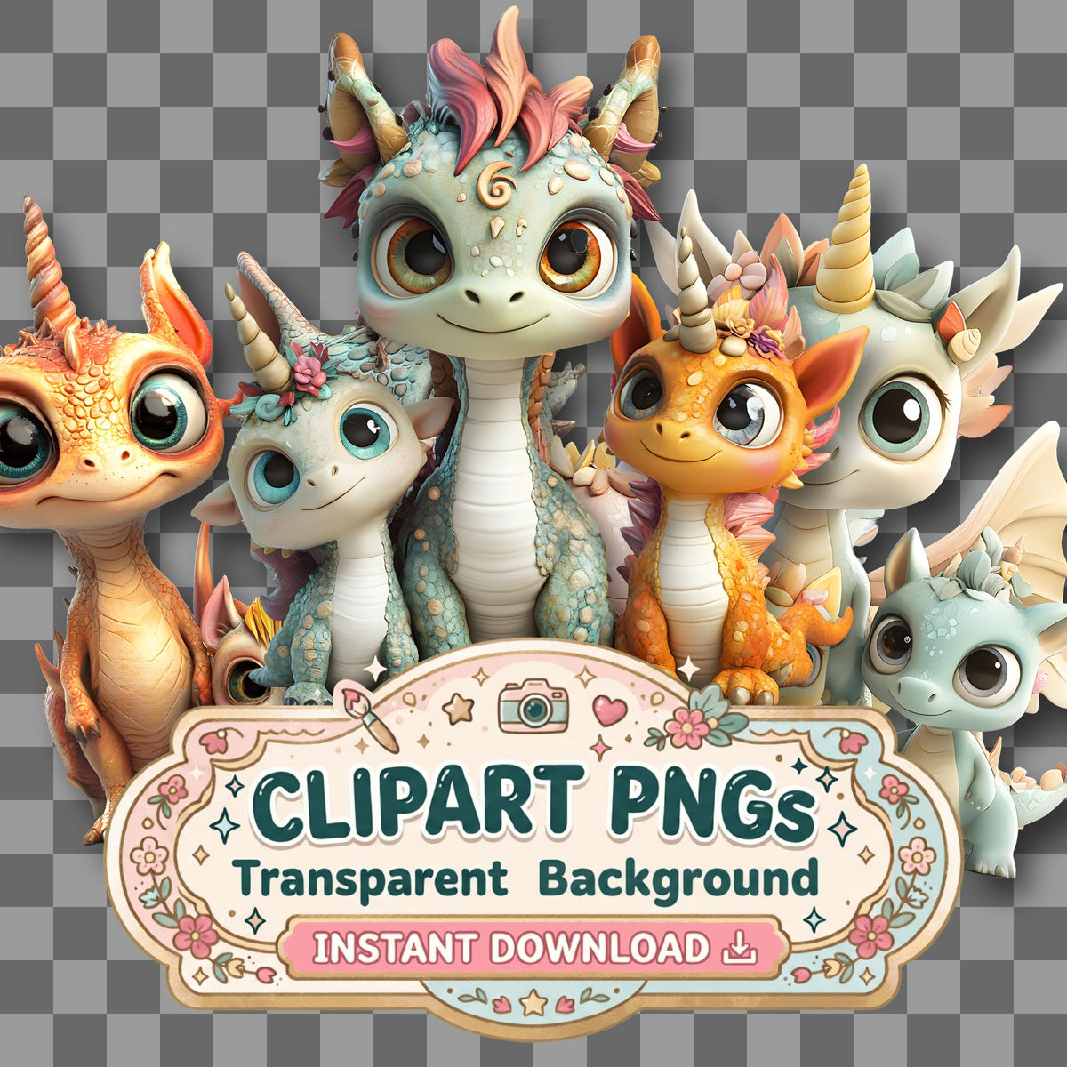Baby Dragon Character Clipart Pngs