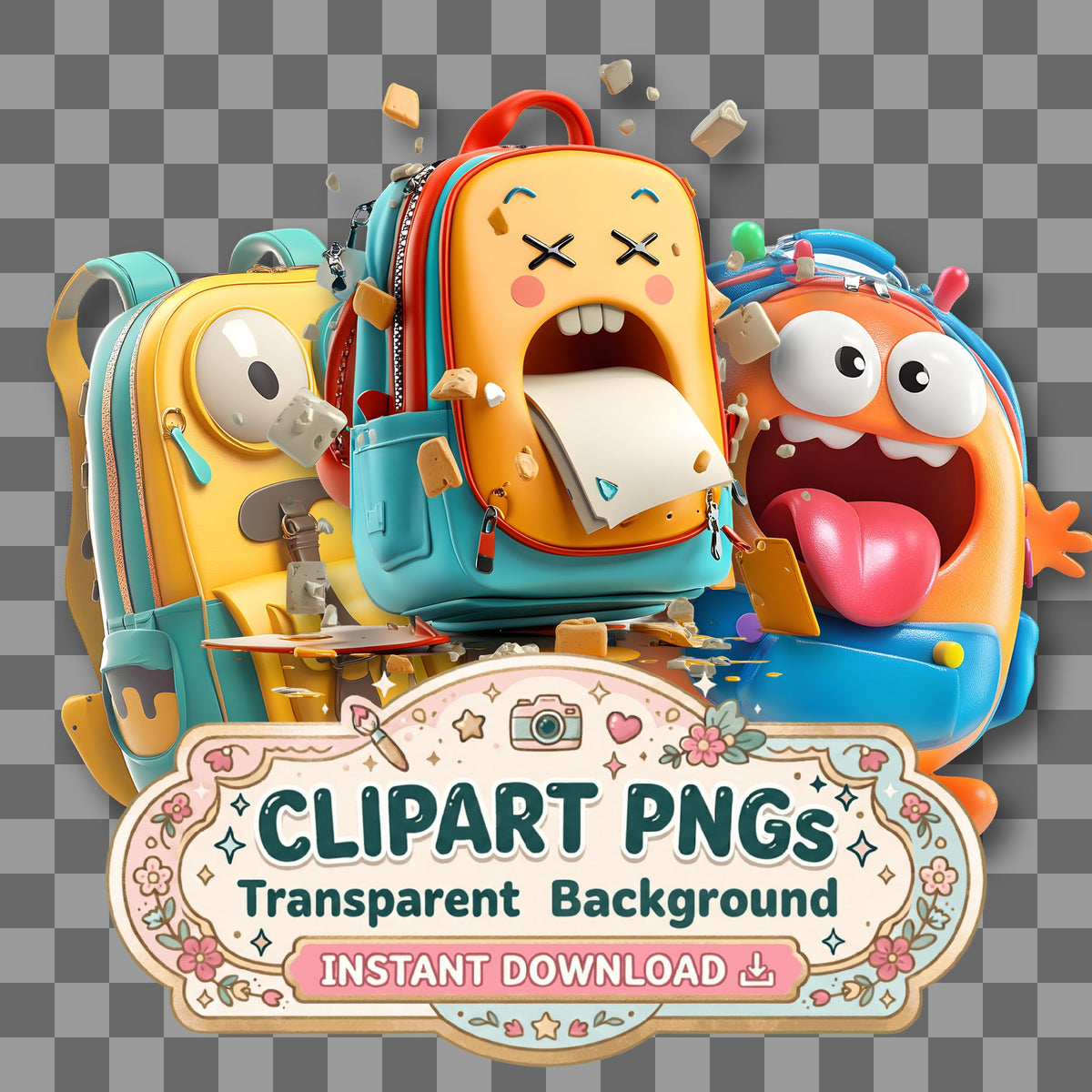 Backpack Spilling Supplies Clipart Pngs
