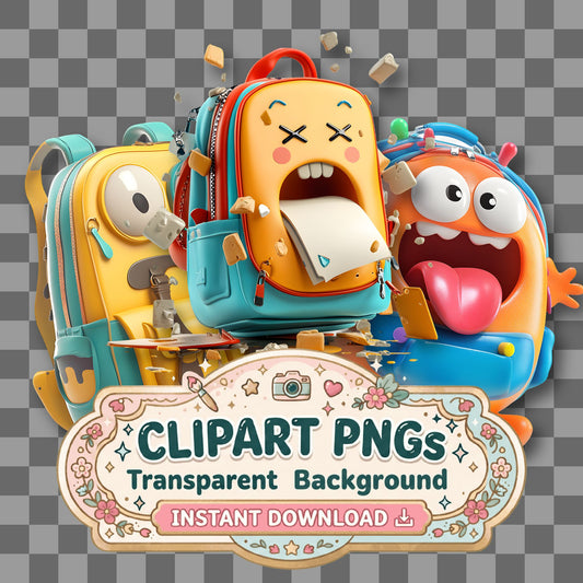 Backpack Spilling Supplies Clipart Pngs