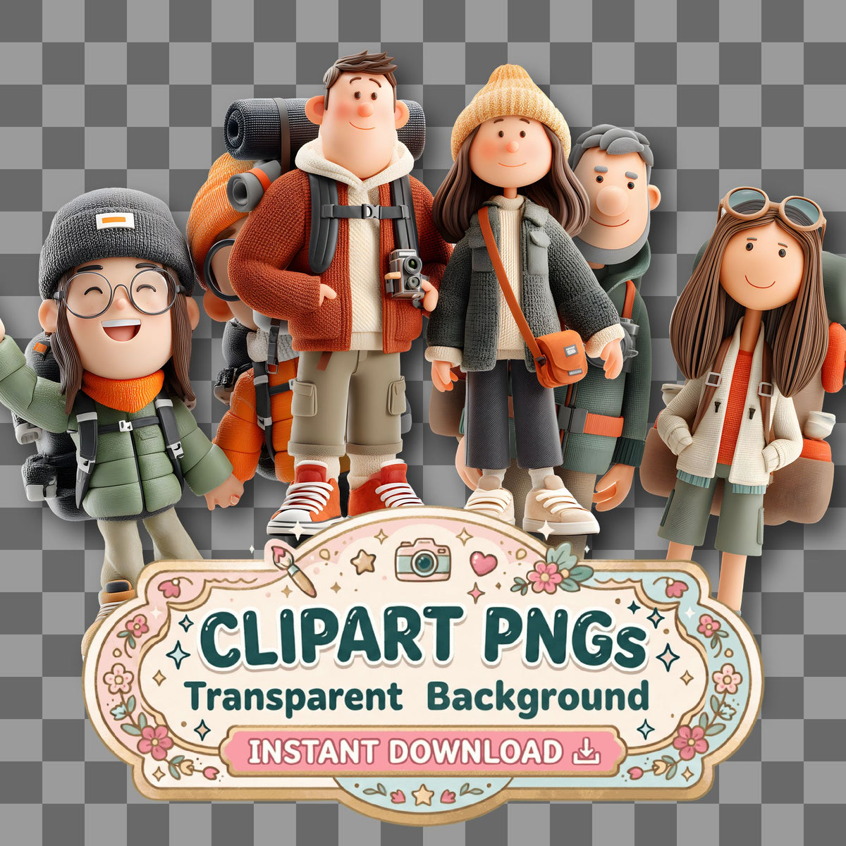 Backpacker Character Clipart Pngs