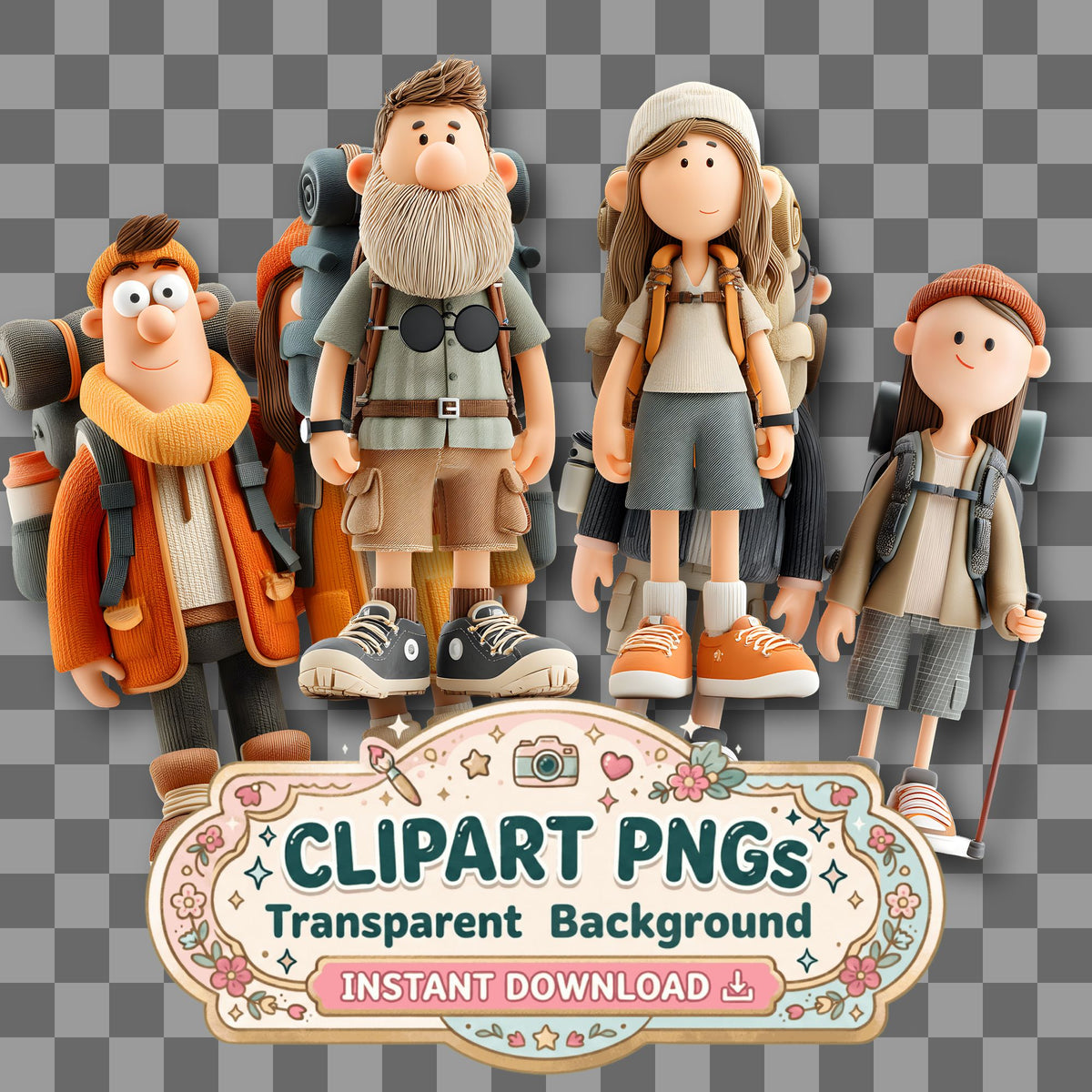 Backpacker Couple Clipart Pngs
