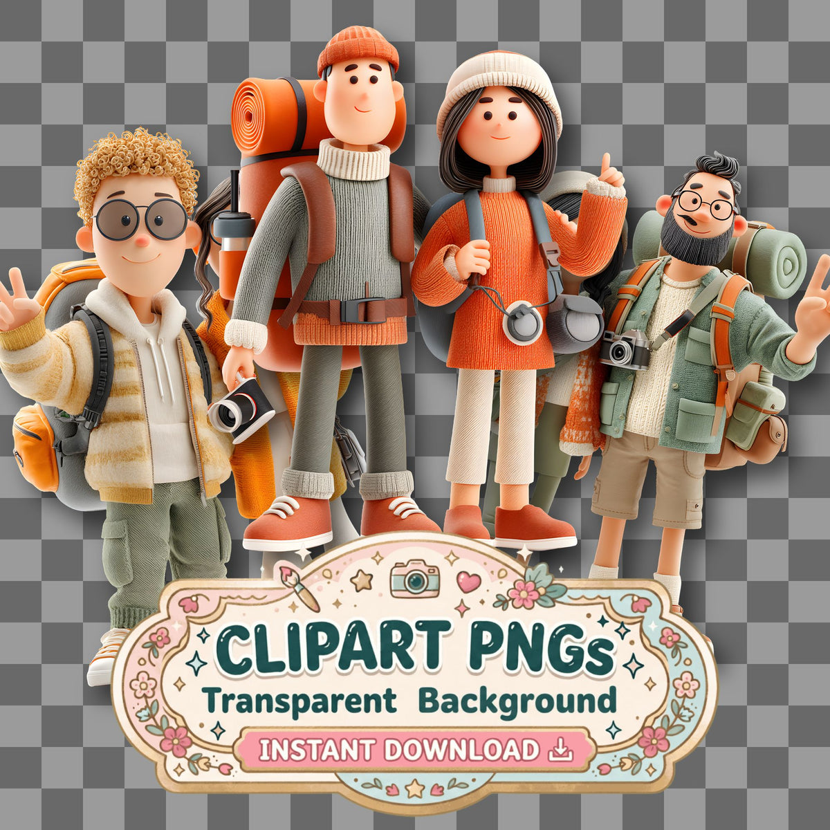 Backpacker Couple Clipart Pngs