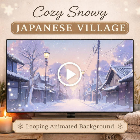 Japanese winter snow street loop background | cozy ambience animated video | seamless loop for Christmas scenes and videos
